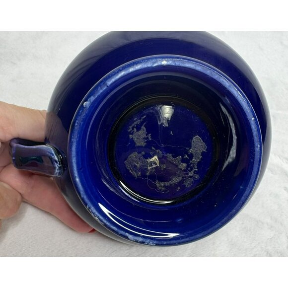 Antique Blue Porcelain Creamer With Pewter Hinged Lid & Handle - Picture 12 of 13